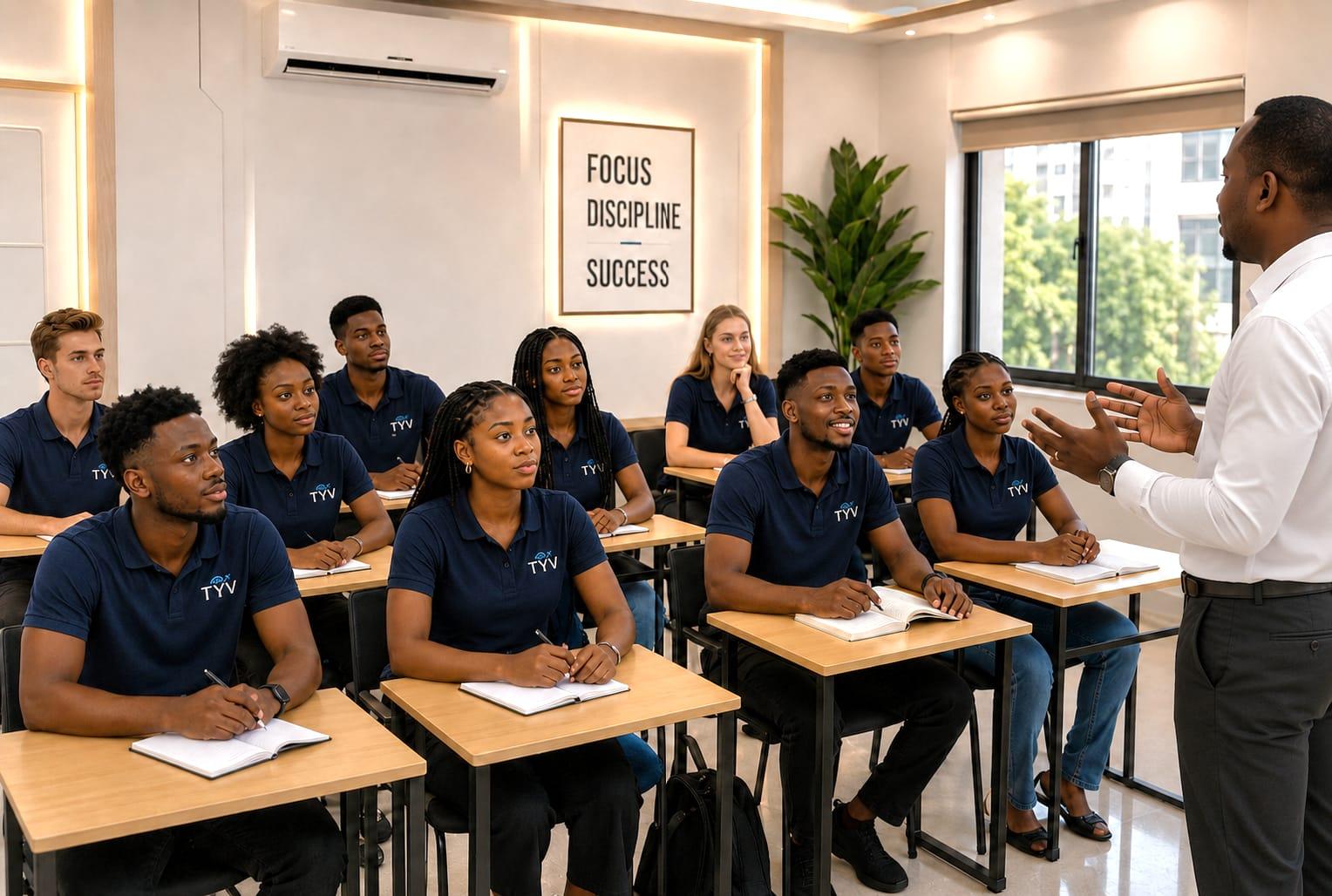 Étudiants en cours d'anglais intensif à Accra